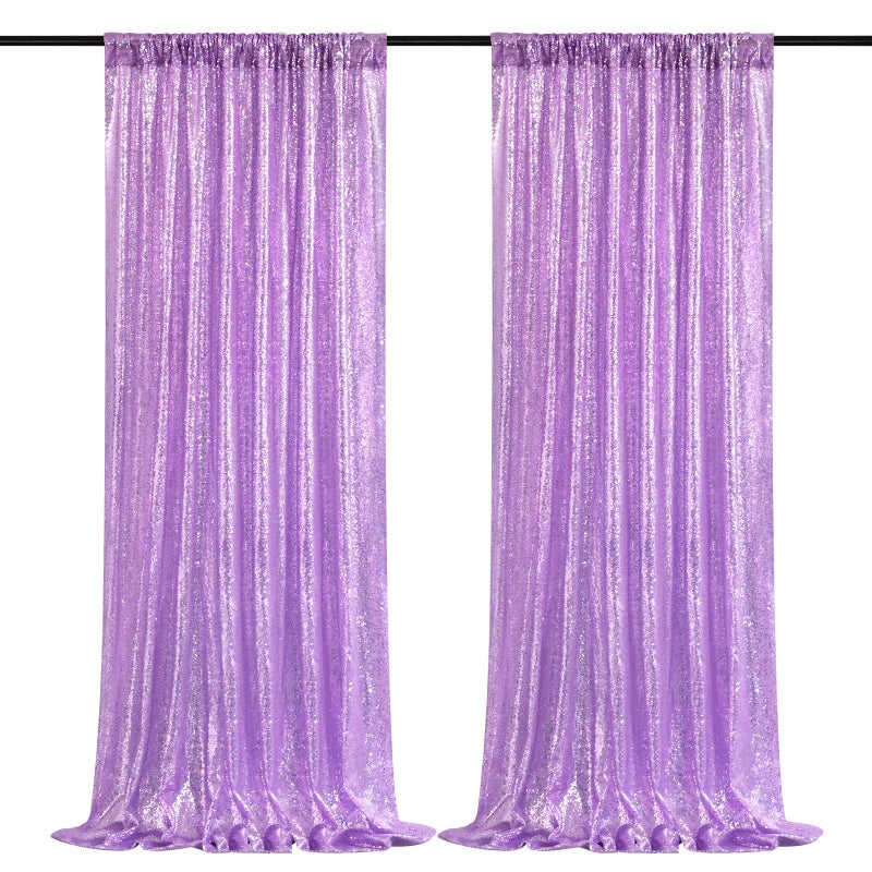 B.Cool B-COOL Lavender Sequin Backdrop Curtains 2 Panels 2ftx8ft Purple Sparkly Curtains for Birthday Party Wedding Glitter Curtains Backdrop Decorations - Image 1